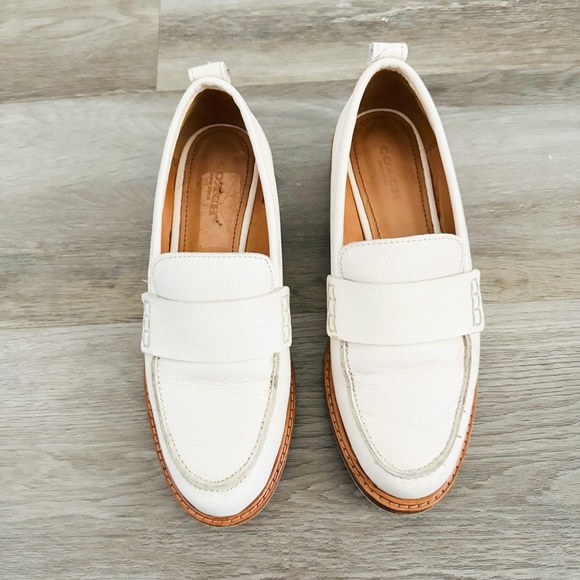 Coach Womens White Indigo Crossgrain Leather Loafers US 6 - Picture 2 of 6